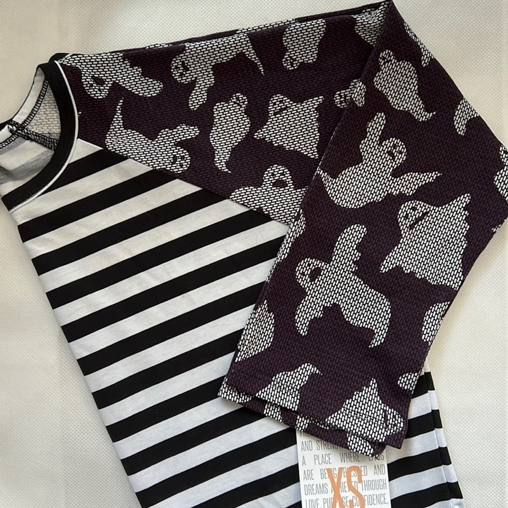 NWT Ghost Randy Baseball Tee size XS Halloween LuLaRoe Striped 3/4 sleeve